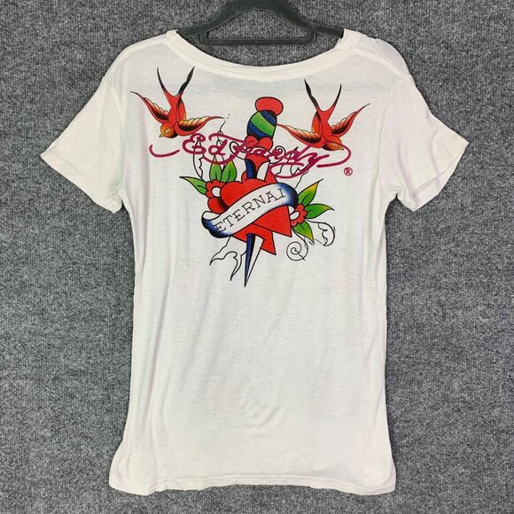 Vintage ED HARDY Y2K Bird Rose Tattoo‎ Graphic Short Sleeve Tee Size M - Picture 2 of 7